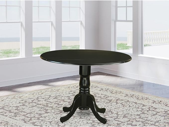 East West Furniture DLT-BLK-TP Dublin Modern Kitchen Table - a Round Dining Table Top with Dropleaf & Pedestal Base, 42x42 Inch, Black - LeafyLoom