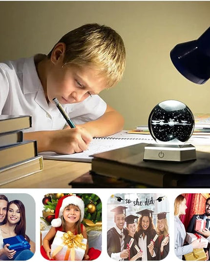 3D Crystal Ball Solar System Model, with Led Lamp Stand, 3.15'' Galaxy Planets Glass Ball Decor, Engraved Crystal Sphere with Gift Box, 6 Color Light, Romantic Gifts for Kids Friends - LeafyLoom