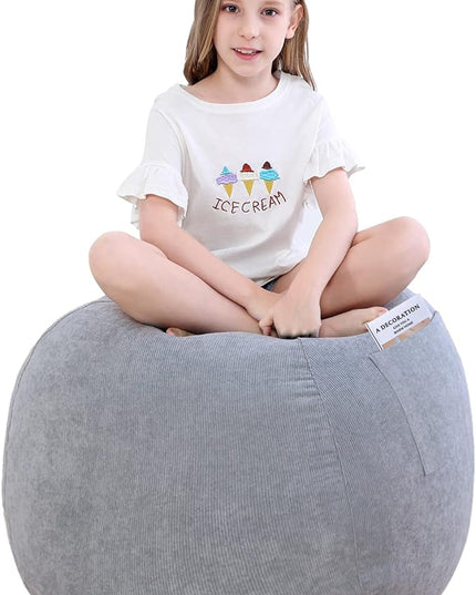 Stuffed Animal Storage Bean Bag Chair Cover (No Filler) for Kids and Adults.Soft Premium Corduroy Stuffable Beanbags for Organizing Children Plush Toys or Memory Foam Small 100L (Grey) - LeafyLoom