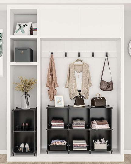 FUNLAX Cube Storage Shelf, 16 Storage Cubes Closet Organizers and Storage Portable Cube Storage Organizer Plastic Bookshelf Bookcase for Study Room, Bedroom, Office, Black - LeafyLoom