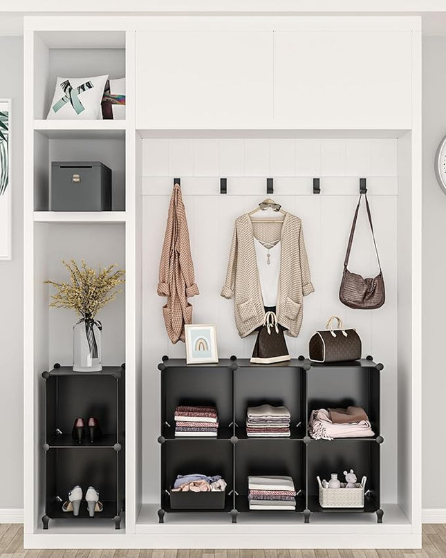 FUNLAX Cube Storage Shelf, 16 Storage Cubes Closet Organizers and Storage Portable Cube Storage Organizer Plastic Bookshelf Bookcase for Study Room, Bedroom, Office, Black - LeafyLoom