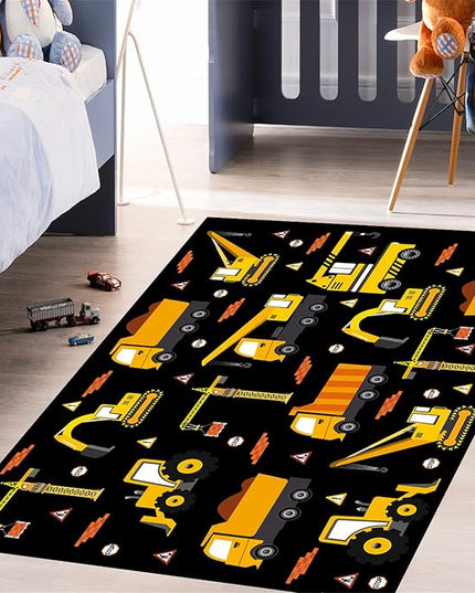 Car Track Rug Construction Play Mat Car Rug for Boys Room Kids Rugs for Playroom Construction Mat for Kids Car Rug for Boys Room Construction Decor for Boys Room,Black 4'×5' - LeafyLoom