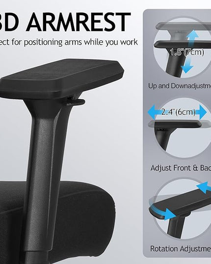 KERDOM Ergonomic Office Chair Desk Chair Comfortable Mesh Gaming Computer Swivel Rolling Chair, High Back Office Chair with Wheels, Headrest, 3D Armrest and Lumbar Support Home Office Desk Chair Black - LeafyLoom