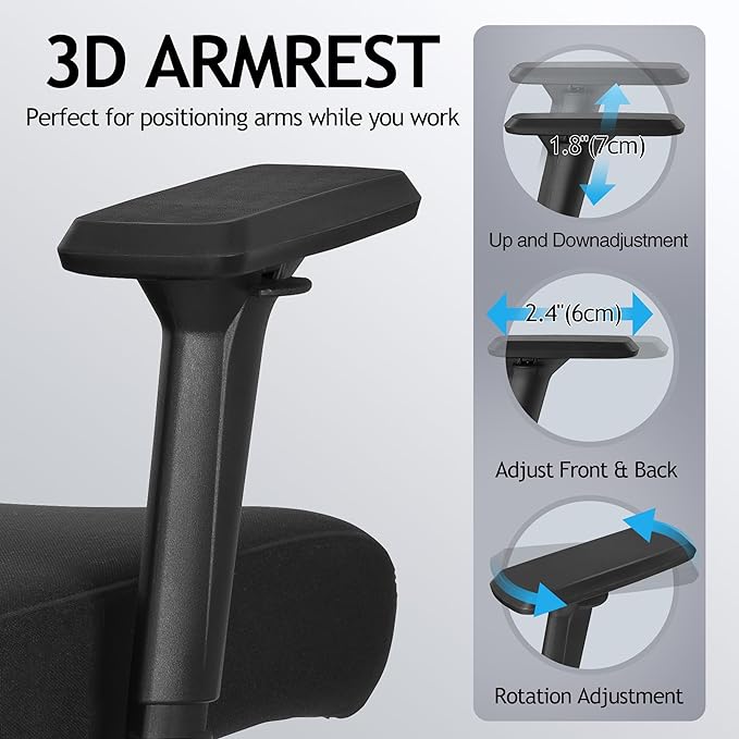 KERDOM Ergonomic Office Chair Desk Chair Comfortable Mesh Gaming Computer Swivel Rolling Chair, High Back Office Chair with Wheels, Headrest, 3D Armrest and Lumbar Support Home Office Desk Chair Black - LeafyLoom