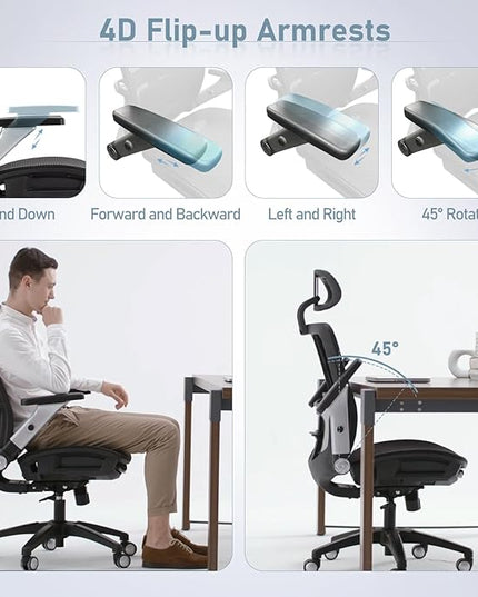 COLAMY Executive Mesh Office Chair with Footrest, Ergonomic Chair High Back with Adjustable Lumbar Support, Computer Desk Chair for Office/Work-Black - LeafyLoom