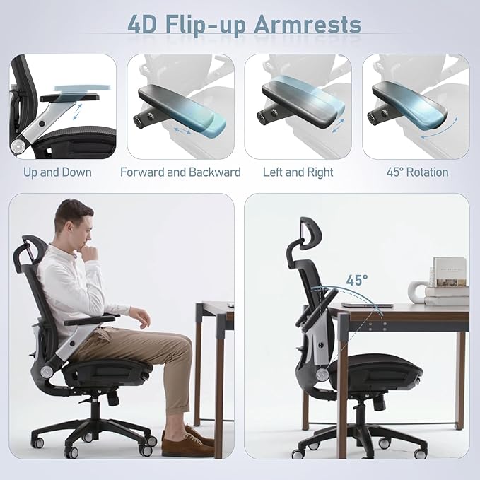 COLAMY Executive Mesh Office Chair with Footrest, Ergonomic Chair High Back with Adjustable Lumbar Support, Computer Desk Chair for Office/Work-Black - LeafyLoom