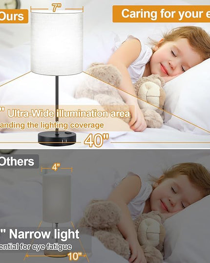 Lynnoland 𝟮𝟬𝟮𝟯 𝗡𝗘𝗪 Set of 2 Touch Control Table Lamps with 2 USB & AC Outlet, 3-Way Dimmable Bedside Nightstand Lamps for Bedroom Living Room Nursery, 800 Lumens 5000K Daylight Bulbs Included - LeafyLoom