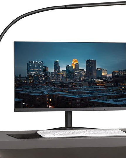 Desk Lamp, Eye-Caring Desk Light, Gooseneck Lamp with Clamp, Adjustable Color Temperature & Brightness, Clip on Lamp with Memory & Timer Function, Clamp Lamp for Home Office, 12W, Black - LeafyLoom
