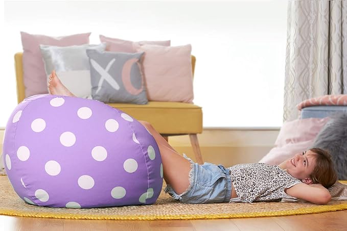 Aubliss Stuffed Animal Bean Bag Storage Chair, Beanbag Covers Only for Organizing Plush Toys, Turns into Bean Bag Seat for Kids When Filled, X-Large 48"-Canvas Dot Light Purple - LeafyLoom