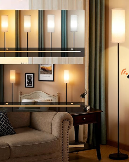 Ambimall 66'' Floor Lamps for Living Room with Remote Control and Stepless Dimmable Colors Temperature & Brightness, 9W Bulb Included(Beige Lampshade & Black Pole) - LeafyLoom
