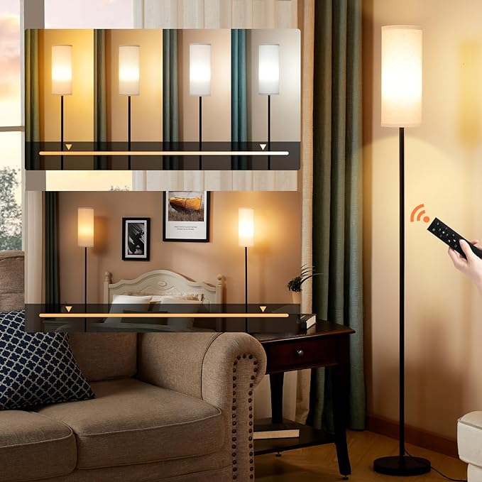 Ambimall 66'' Floor Lamps for Living Room with Remote Control and Stepless Dimmable Colors Temperature & Brightness, 9W Bulb Included(Beige Lampshade & Black Pole) - LeafyLoom