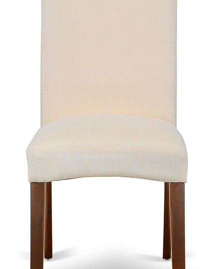 East West Furniture HBDR3-MAH-01 Hartland 3 Piece Room Furniture Set Contains a Round Dining Table with Pedestal and 2 Cream Linen Fabric Upholstered Parson Chairs, 42x42 Inch - LeafyLoom