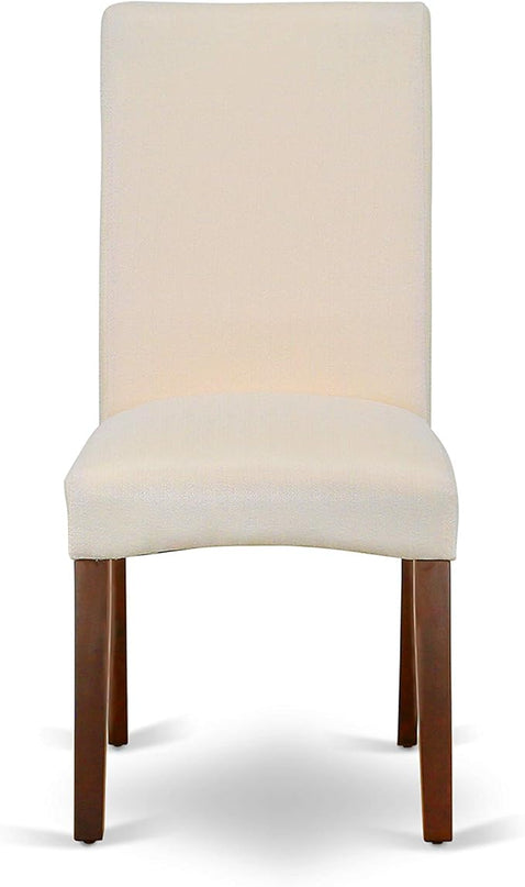 East West Furniture HBDR3-MAH-01 Hartland 3 Piece Room Furniture Set Contains a Round Dining Table with Pedestal and 2 Cream Linen Fabric Upholstered Parson Chairs, 42x42 Inch - LeafyLoom