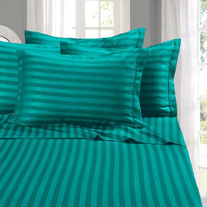 Elegant Comfort Best, Softest, Coziest 6-Piece Sheet Sets! - 1500 Premier Hotel Quality Luxurious Wrinkle Resistant 6-Piece DAMASK STRIPE Bed Sheet Set, Full Turquoise - LeafyLoom