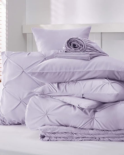 Bedsure California King Comforter Set - Cal King Bed Set 7 Pieces, Pinch Pleat Light Purple Cali King Bedding Set with Comforter, Sheets, Pillowcases & Shams - LeafyLoom
