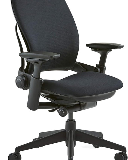 Steelcase Leap Office Chair - Seven Points of Adjustability - Ergonomic Back Support Chair - Lumbar Support - 4D Adjustable Arms - Black Frame - Buzz2 Black Fabric - LeafyLoom