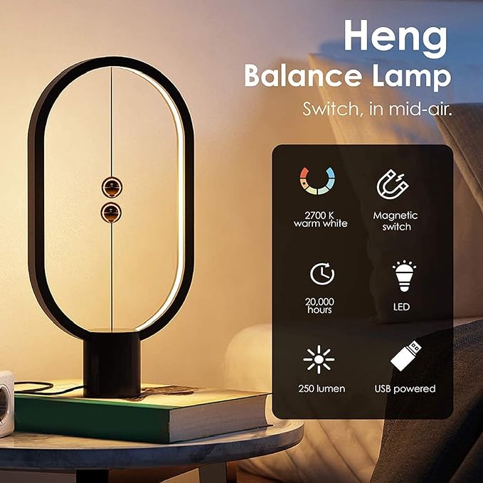 01 Heng Balance Lamp, Smart Magnetic Balance Lamp Magnetic Desk Lamp USB Powered Night Light LED Warm Eye-Care Lamp for Office Bedroom Living Room - LeafyLoom