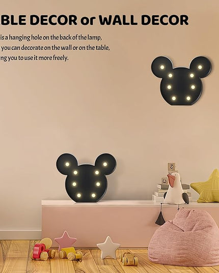 Black Mouse Decor, Battery Powered Mouse Night Light for Kids, Mouse Birthday Decorations for Kids, Kids Room Decor for Bedroom, Mouse Wall Decor for Bedroom - LeafyLoom