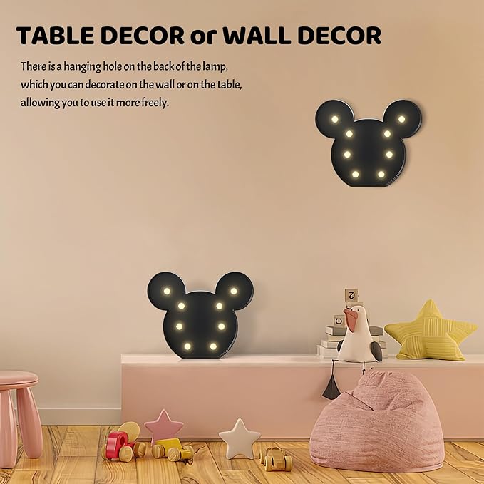 Black Mouse Decor, Battery Powered Mouse Night Light for Kids, Mouse Birthday Decorations for Kids, Kids Room Decor for Bedroom, Mouse Wall Decor for Bedroom - LeafyLoom