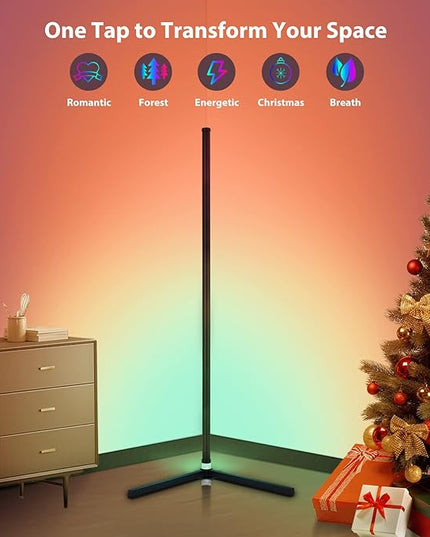 2PCS RGB Corner Floor Lamp, 64.5" RGB Color Changing Mood Light Bluetooth APP and Remote Control Music Sync LED 398 Dimmable Modes Modern Floor Lamp for Living Room, Light Timing - LeafyLoom