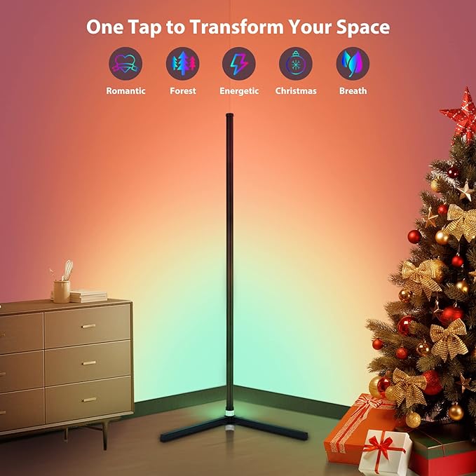 2PCS RGB Corner Floor Lamp, 64.5" RGB Color Changing Mood Light Bluetooth APP and Remote Control Music Sync LED 398 Dimmable Modes Modern Floor Lamp for Living Room, Light Timing - LeafyLoom