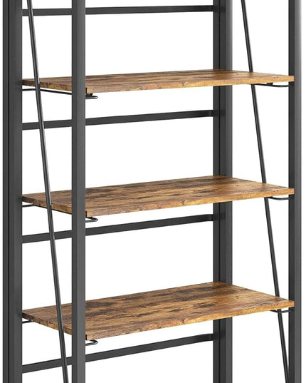 No-Assembly Folding Bookshelf Storage Shelves 5 Tiers Vintage Multifunctional Plant Flower Stand Storage Rack Shelves Bookcase for Home Office(Firestone and Black) - LeafyLoom