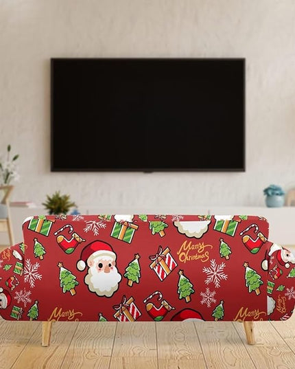 FKELYI Christmas Decor Red Sofa Slipcover for Living Room Santa Claus Sofa Couch Cover with Elastic Bottom Non-Slip Furniture Protector XL FKELYI