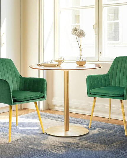 CangLong Furniture Modern Living Dining Room Accent Arm Chairs Club Guest with Gold Metal Legs, Set of 2, Green - LeafyLoom