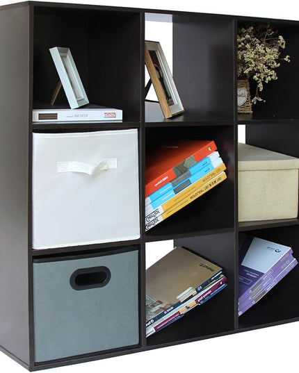 PACHIRA US 9 Cube Storage Shelf Organizer, Heavy Duty Wooden Closet Cabinet, File Organizer Rack Display Cube Bookshelf Compartments, Dark Brown - LeafyLoom