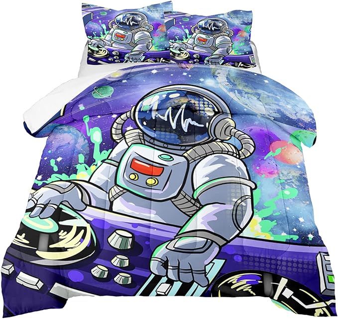 Kids Comforter Sets Boys, Outer Space Astronaut Comforter Sets for Boys Girls Kids Teens Galaxy Space Themed Bedroom Decor All Season, 1 Comforter 2 Pillowcases - LeafyLoom