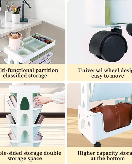 5 Tier Book Rack Storage Bookshelf, Removable Movable Unique Bookcase, Mobile Bookshelf with Wheels Utility Organizer Bookshelves for Kids Children Students Study in Bedroom Living Room School (Green) - LeafyLoom