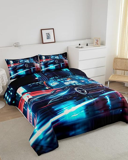 Feelyou City Racing Car Bedding Set King Size for Kids Boys Extreme Sport Games Comforter Set Teens Toddler Fast and Furious Duvet Set Cool Modern Quilt Set 3Pcs - LeafyLoom
