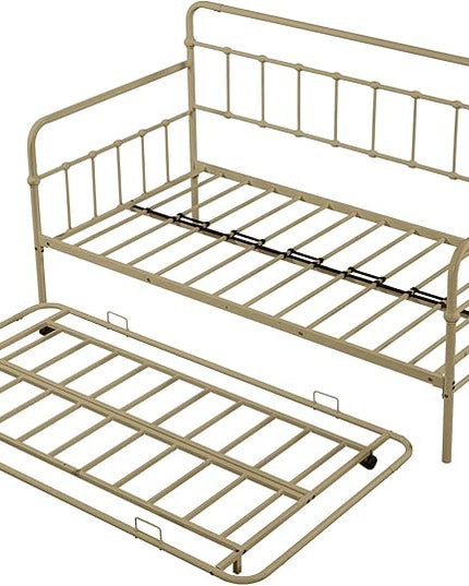 SuperStroke Jintop Twin Size Bed W slats,Metal Frame Daybed with Trundle and Anti-Noise Design,Space-Saving & Easy to Install,for Living Room Bedroom Apartment,Bronze - LeafyLoom