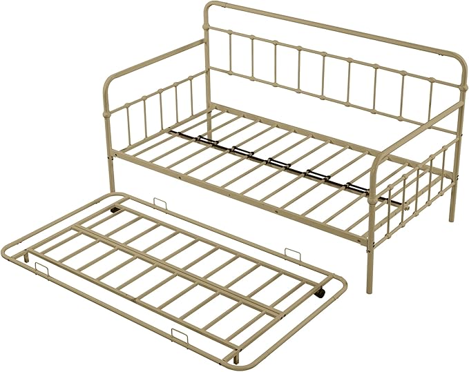 SuperStroke Jintop Twin Size Bed W slats,Metal Frame Daybed with Trundle and Anti-Noise Design,Space-Saving & Easy to Install,for Living Room Bedroom Apartment,Bronze - LeafyLoom