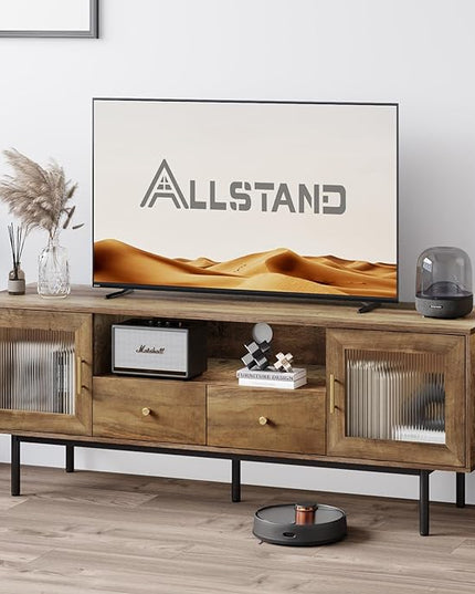 TV Stand for 65 Inch TV, Modern Entertainment Center with 2 Cabinets and 2 Drawers, Mid Century TV Stand for 55/60/65 inch TV, Media Console for Bedroom, Living Room and Office, Brown - LeafyLoom