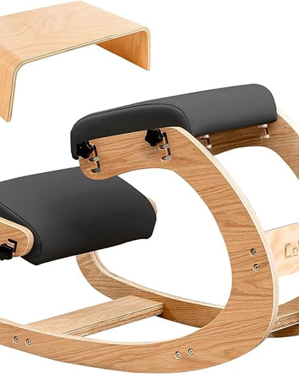 Professional Kneeling Chair with Wooden Computer Stand Comfortable Cushion Adjustable Knee Chair Ergonomic Rocking Posture Chair for Back Pain Relief - LeafyLoom