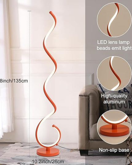 LED Floor Lamps for Living Room - Orange Spiral Modern Floor Lamp with Remote 3 Color Dimmable Standing Lamp Bright Tall Corner Lamp for Bedroom 53 in - LeafyLoom