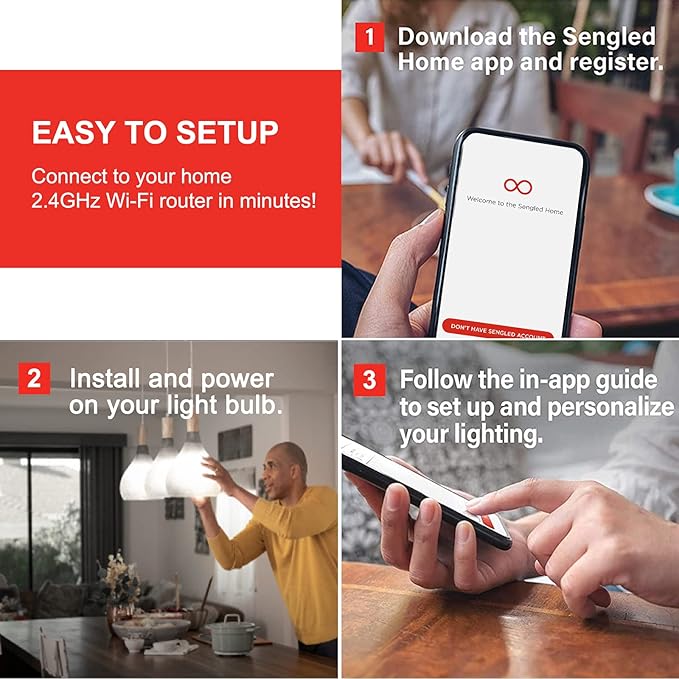 Sengled BR30 Smart Light Bulb, Updated FFS WiFi Led Flood Light Bulbs, Smart Bulbs That Works with Alexa, Google Assistant, E26 Daylight,60W Equivalent, 650LM, 2.4GHz WiFi Only, No Hub Required, 2Pack Sengled