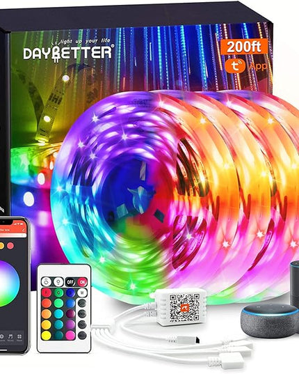DAYBETTER Smart WiFi Led Lights, Tuya App Controlled, Compatible with Alexa and Google Assistant, Timer Schedule, RGB Strip Color Changing Décor for Bedroom Party Kitchen, 200ft DAYBETTER