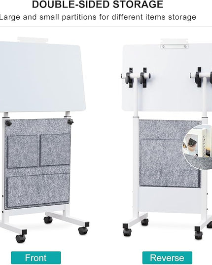 Adjustable Height Standing Desk, Writable Tempered Glass Desktop with Eraser, 360° Flip, Wheels and Bag– Ideal for Small Spaces and Home Offices, 24 in, White(Adjustable Height: 32-47 in) - LeafyLoom