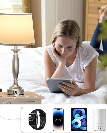 Bedrooms Touch Control Bedside Lamp with USB C+A, 3 Way Dimmable Nightstand Lamps with USB Port, Brushed Nickel Table Lamp for Living Room Guest Room Bed Side End Table, Set of 2 - LeafyLoom