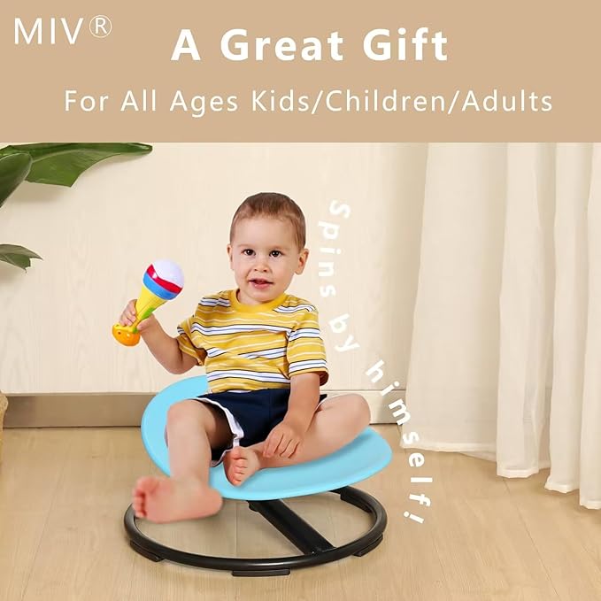 MIV Kids Sensory Swivel Chair, Autism Kids Swivel Chair, Sensory Spin Chair, Metal Base, Non-Slip Design, Blue, Assembly Required - LeafyLoom