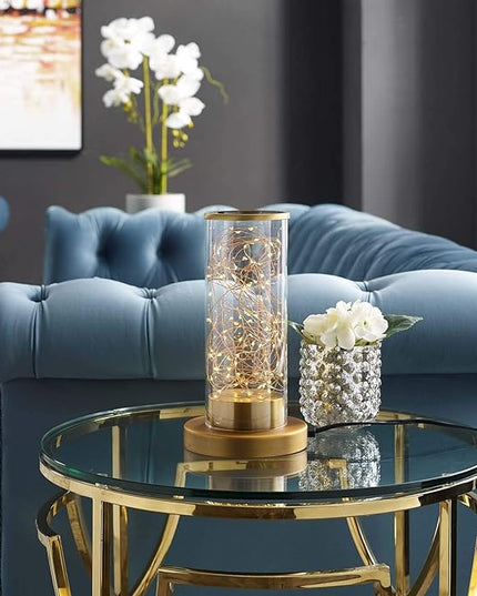 Modway Adore Cylindrical Shaped Clear Glass and Brass Bedside Lamp, Desk Lamp or Table Lamp - LeafyLoom