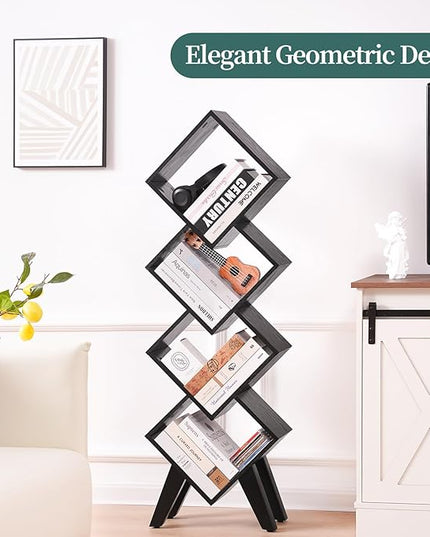 Yoobure Black Bookshelf - Small Book Shelf, 4-Tier Tall Bookcases Book Organizer, Industrial Bookshelves Floor Standing for CDs/Books in Small Spaces, Bedroom, Living Room, Home Office - LeafyLoom