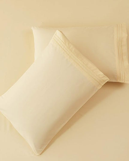 SONORO KATE Bed Sheet Set Super Soft Microfiber 1800 Thread Count Luxury Egyptian Sheets 18-Inch Deep Pocket Wrinkle-4 Piece(Queen Ivory) - LeafyLoom