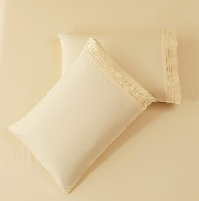 SONORO KATE Bed Sheet Set Super Soft Microfiber 1800 Thread Count Luxury Egyptian Sheets 18-Inch Deep Pocket Wrinkle-4 Piece(Queen Ivory) - LeafyLoom