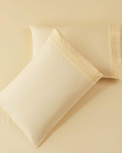 SONORO KATE Bed Sheet Set Super Soft Microfiber 1800 Thread Count Luxury Egyptian Sheets 18-Inch Deep Pocket Wrinkle-4 Piece(California King Ivory) - LeafyLoom