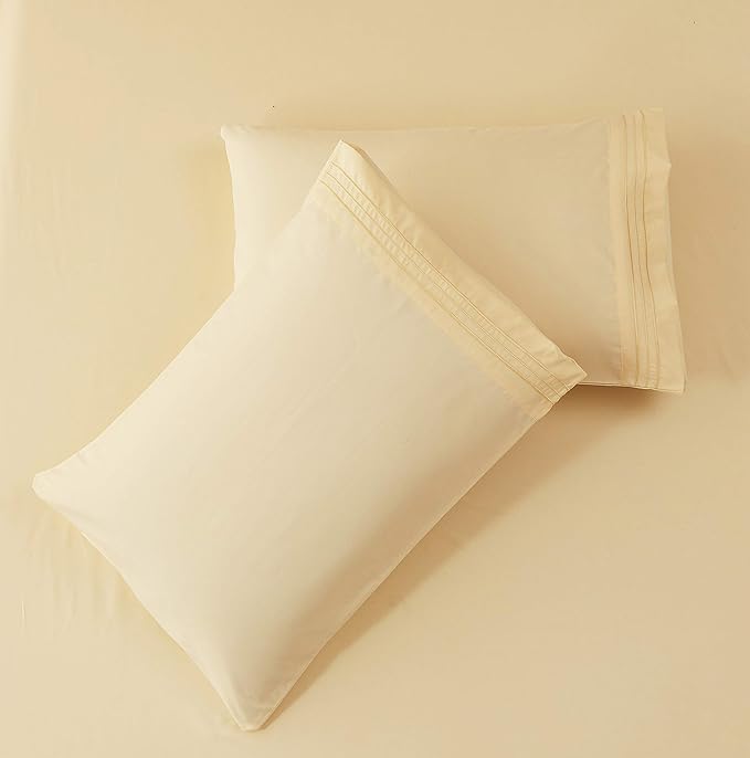 SONORO KATE Bed Sheet Set Super Soft Microfiber 1800 Thread Count Luxury Egyptian Sheets 18-Inch Deep Pocket Wrinkle-4 Piece(California King Ivory) - LeafyLoom