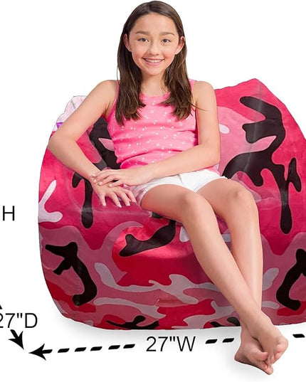 Posh Creations Structured Comfy Bean Bag Chair for Gaming, Reading and Watching TV, Coronado Chair, Nylon - Camo Pink and Black - LeafyLoom
