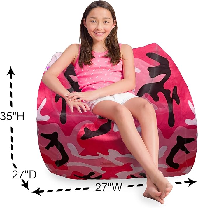 Posh Creations Structured Comfy Bean Bag Chair for Gaming, Reading and Watching TV, Coronado Chair, Nylon - Camo Pink and Black - LeafyLoom